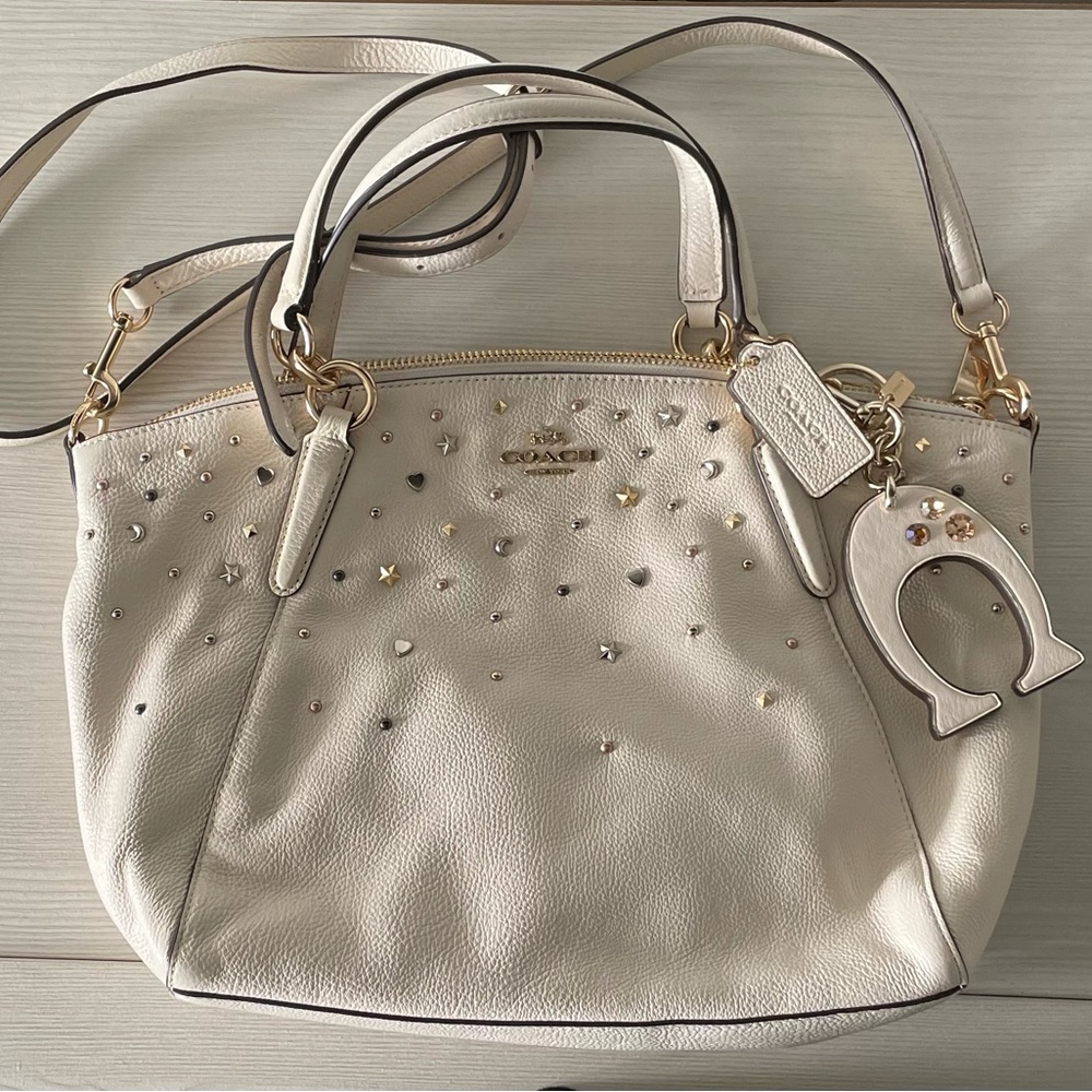 Coach Kelsey Small Stardust Studded Beige Leather Satchel Rare